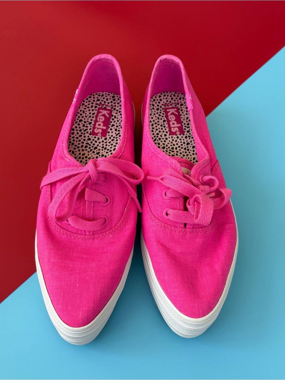 Keds Womens Size 6 Hot Pink Canvas Sneakers WF67959 Lace Up Cheetah Insole